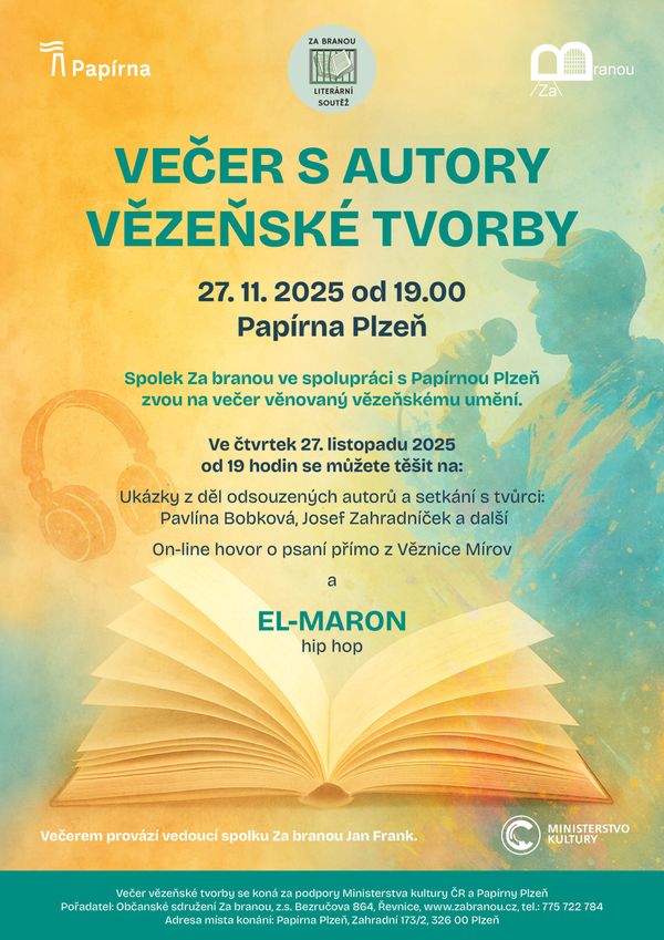 Večer s autory vězeňské tvorby. 27. 11. 2025 v Papírně Plzeň.